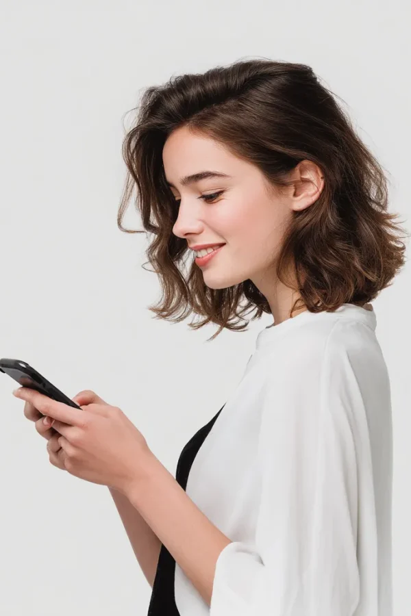 valanky22clausekw_French_beauty_looking_at_phone_screen_side_vi_061de74d-b9f8-4067-8f1d-4dd2b4511ecd